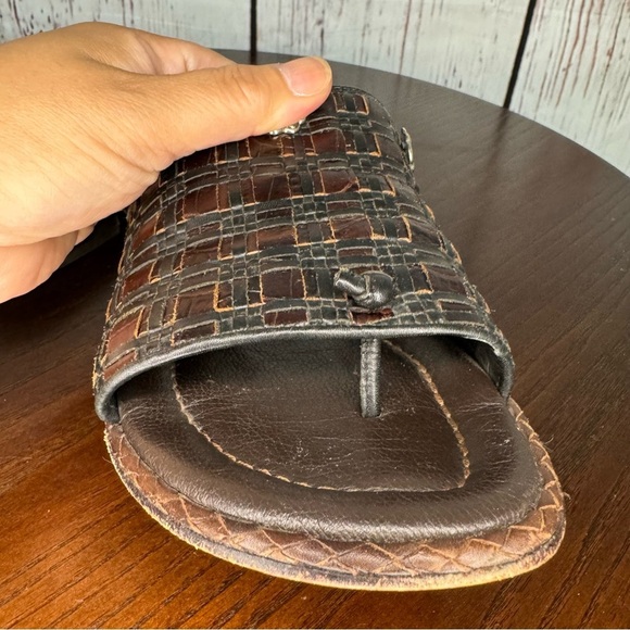BRIGHTON women’s woven leather slides thongs sandals multi tone brown size 6 GUC - Picture 16 of 16
